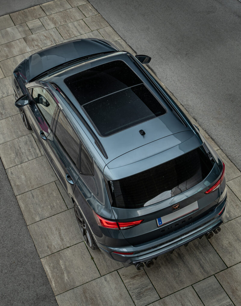 Cupra Ateca photographed from above with a clean architectural composition