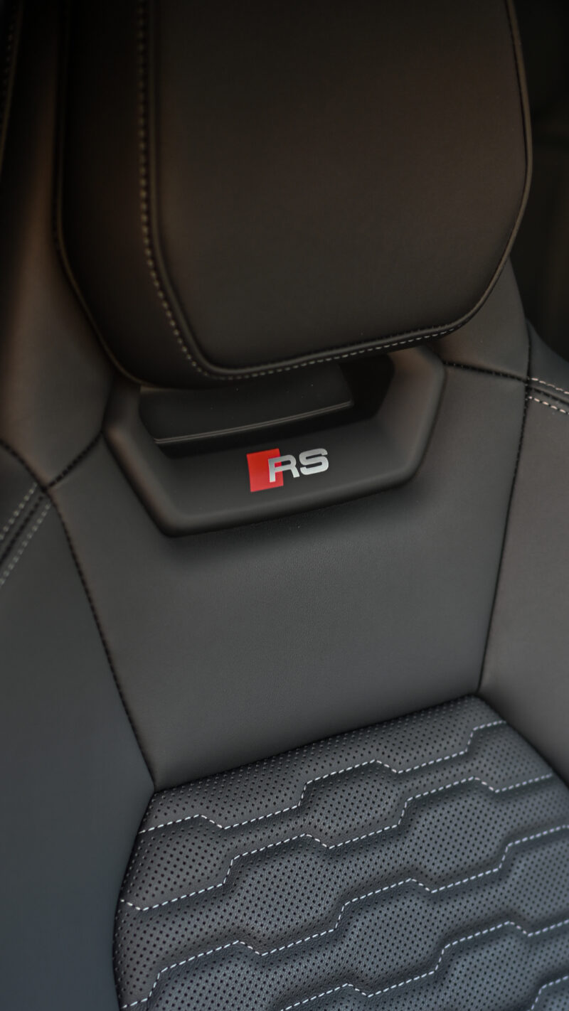 Audi RS e-tron GT seat detail with RS logo captured for interior photography