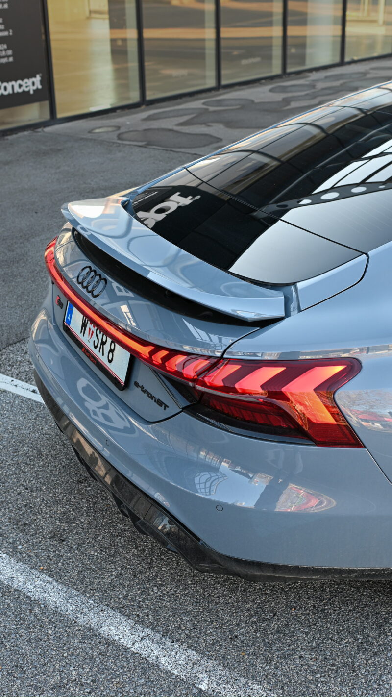 Audi RS e-tron GT rear detail captured with a clean premium automotive style